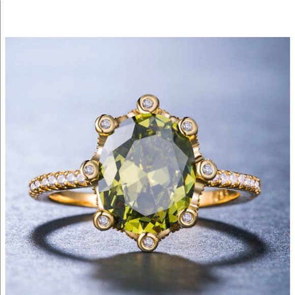 18 K Gold Plated Green Peridot Cocktail Ring New